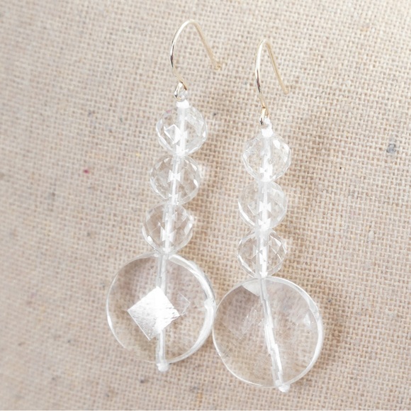 Jess David Clear By Design Quartz drop style faceted stone earrings clear quartz - Picture 2 of 11